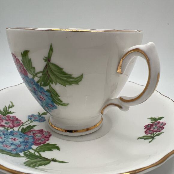Vintage Royal Vale Pink/Blue Floral (Bone China) Tea Cup/Saucer England - Picture 3 of 7